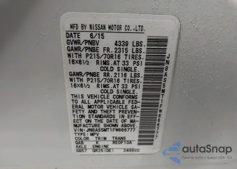 2015 Nissan Rogue Select S from USA, damaged, VIN JN8AS5MT1FW666777